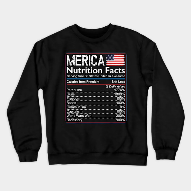 4th of July Proud American Shirt Merica Nutrition Facts Crewneck Sweatshirt by Haley Tokey